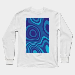 Indigo Blue & Funky Abstract Fluid Pattern Design Long Sleeve T-Shirt